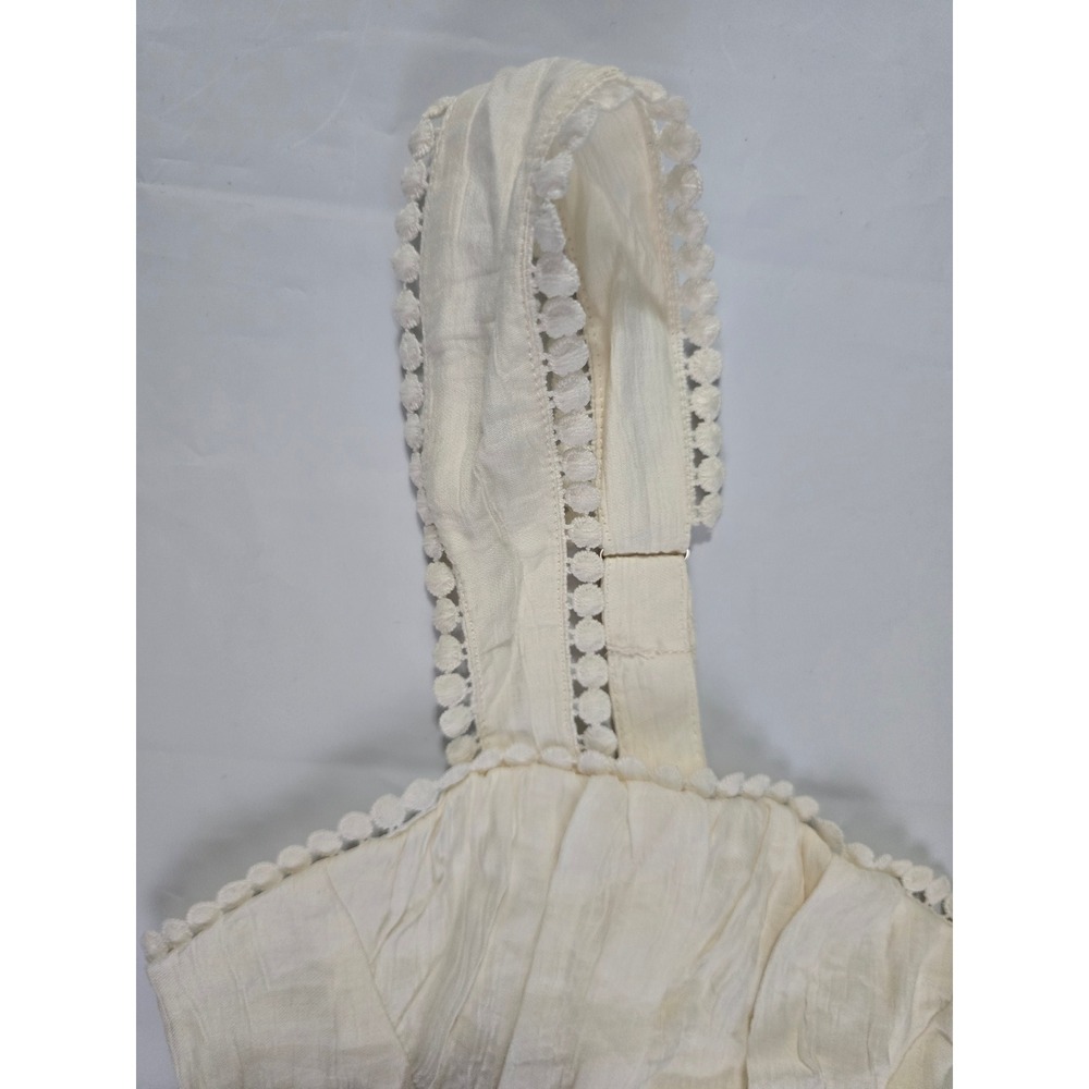 Forever 21 Vanilla Mini Dress Lace Up Back Pom Pom Trim Cream Size L NWT - Picture 5 of 16